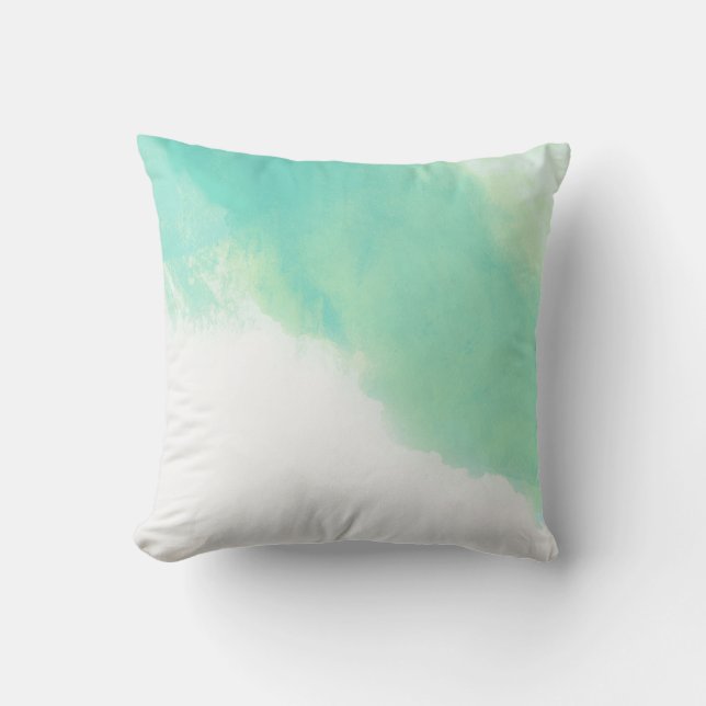 Ocean Aqua Blue Abstract Watercolor Throw Pillow (Front)