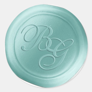 Ocean Aqua Calligraphy Monogram Wax Seal Stickers
