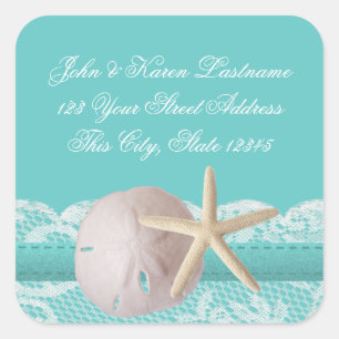 Ocean Aqua Sand Dollar and Starfish Square Sticker