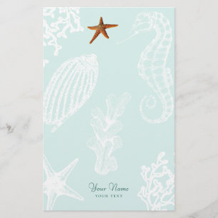 Ocean aqua seashell pattern name personalized stationery
