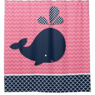 Ocean Aquatic Whale Chevron Stripes Pink and Navy