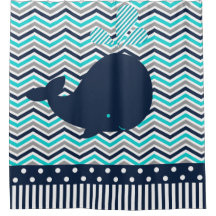 Ocean Aquatic Whale Chevron Stripes Turquoise Navy
