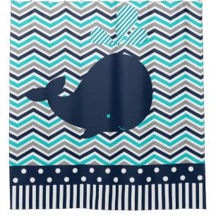Ocean Aquatic Whale Chevron Stripes Turquoise Navy