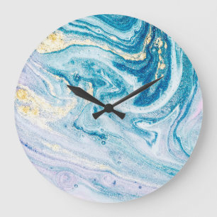 Ocean Art: Marble Agate Swirls. Large Clock
