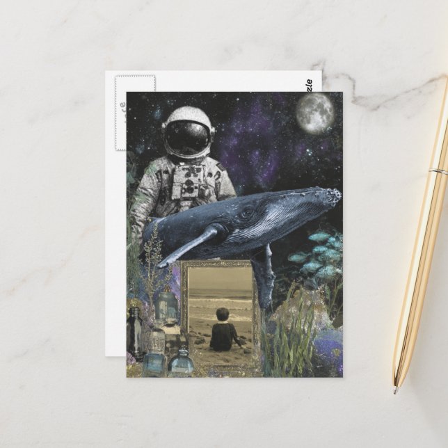 Ocean astronaut mixed media postcard (Front/Back In Situ)