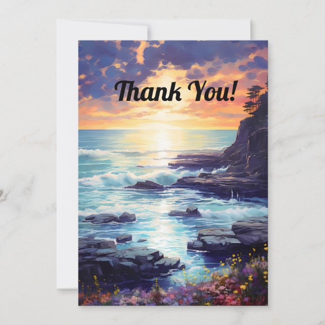Ocean at sunset thank you card (Front)