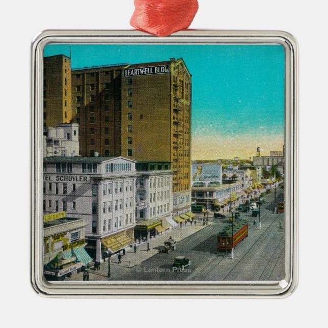 Ocean Avenue Looking East, Long Beach Metal Ornament (Front)