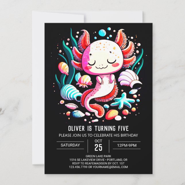Ocean Axolotl Kids Birthday Celebration Invitation (Front)