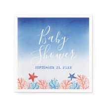 Ocean Baby Shower Watercolor Starfish Corals