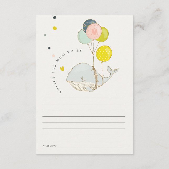 Ocean Balloon Whale Advice For Mum Baby Shower Enclosure Card (Front)
