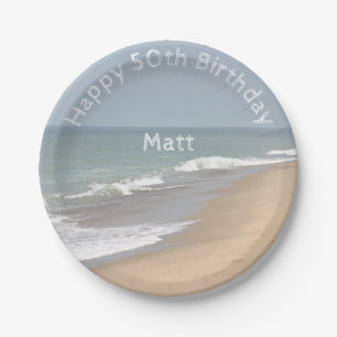 Ocean beach and waves paper plate
