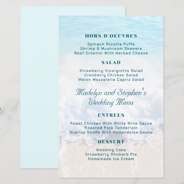 Ocean Beach Background Wedding Menu Template (Front/Back)