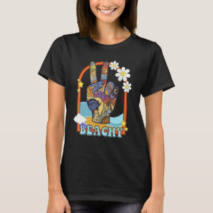 Ocean Beach Beachy Peace Sign Hand Groovy Retro Vi T-Shirt