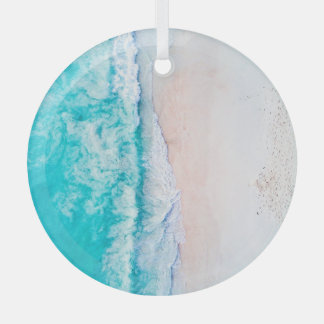 Ocean beach, beautiful landscape, travel theme. glass ornament