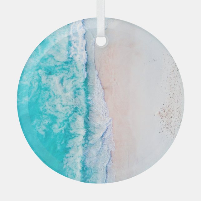 Ocean beach, beautiful landscape, travel theme. glass ornament (Front)