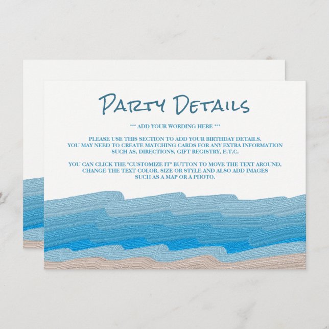 Ocean Beach Birthday Party Detail Invitation (Front/Back)