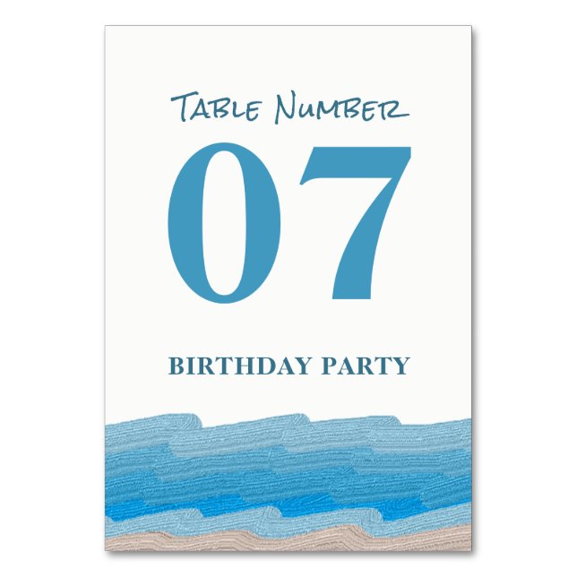 Ocean Beach Birthday Party Table No. Table Number (Front)