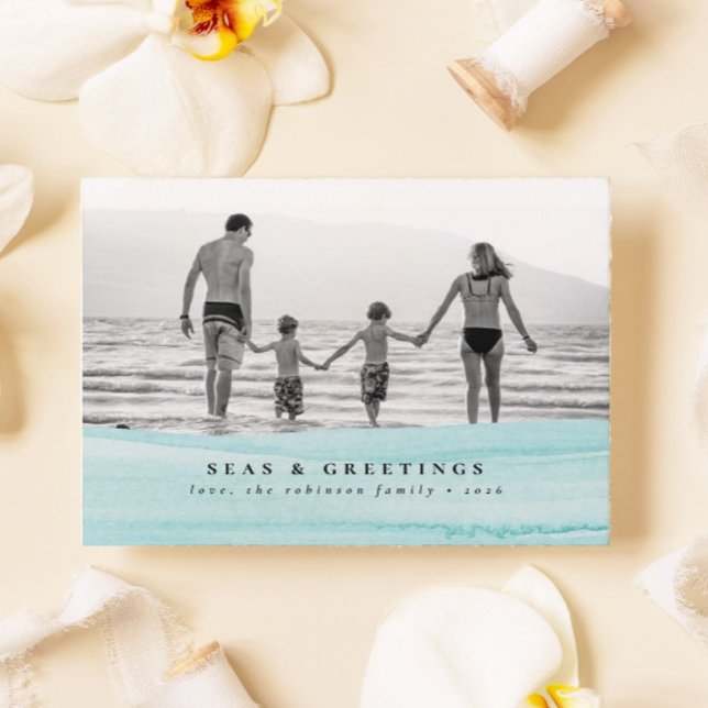 Ocean Beach Christmas Photo Seas & Greetings Card (Creator Uploaded)
