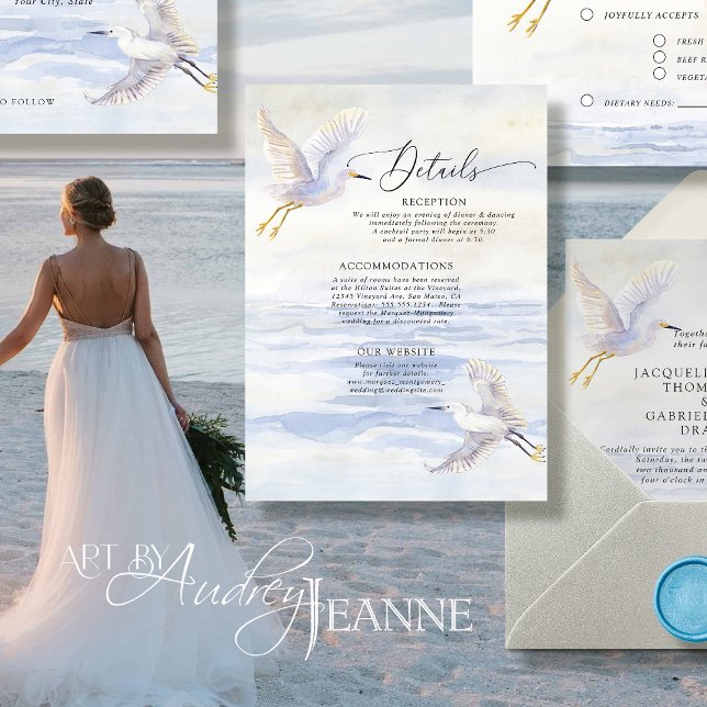Ocean Beach Coastal Bird Blue and White Details Enclosure Card (Creator Uploaded)