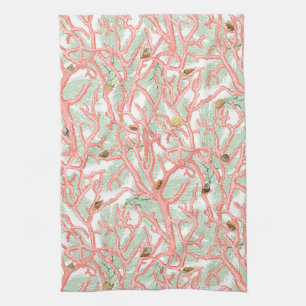 Ocean Beach Coral and Seashells Design Kitchen Towel