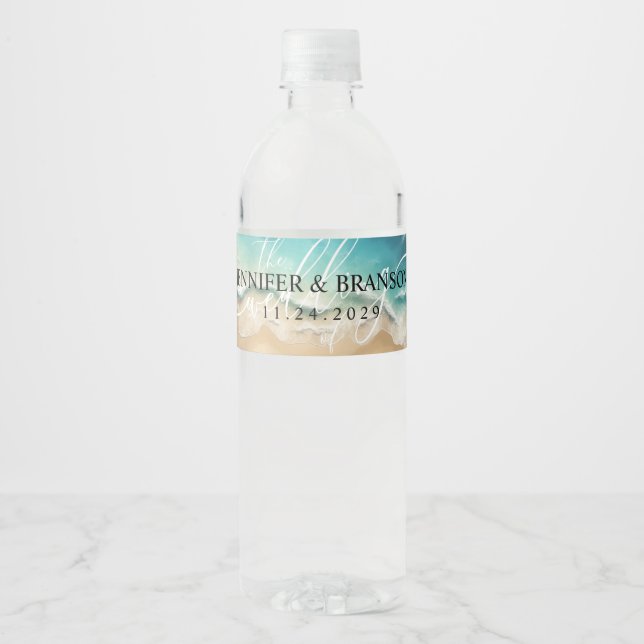 Ocean Beach Cute Signature Summer Party Water Bottle Label (Front)
