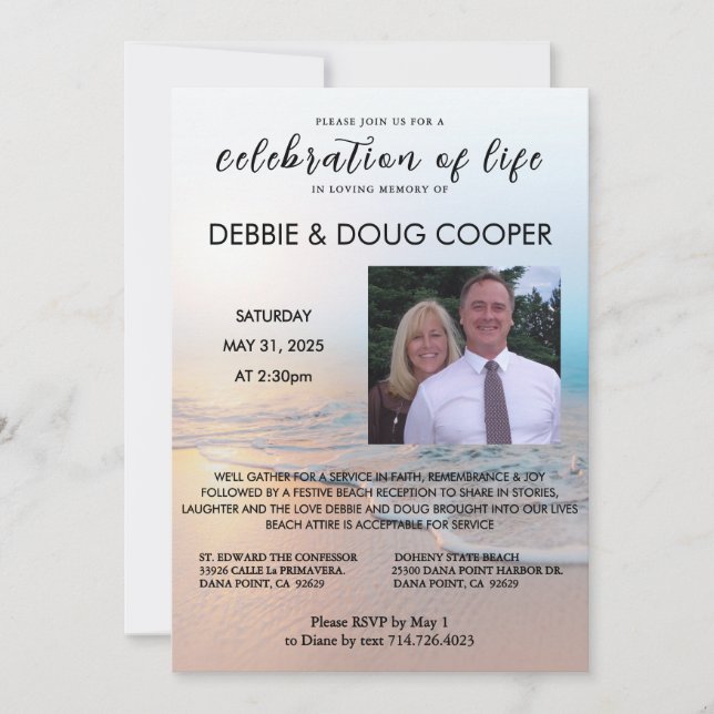 Ocean Beach Funeral Celebration of Life (photo) Invitation (Front)