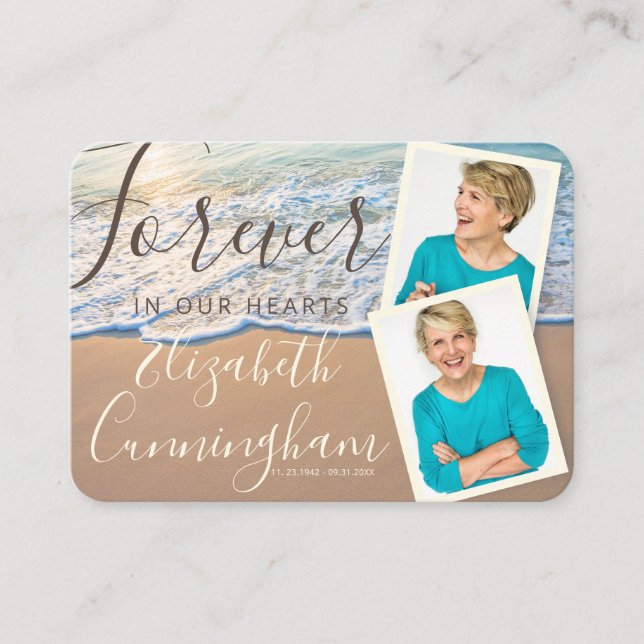 Ocean Beach Funeral Memorial Custom Photo Business Card (Front)