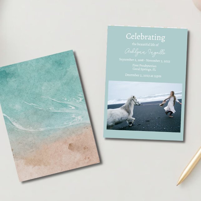 Ocean Beach Funeral Photo Celebration of Life Invitation (Creator Uploaded)