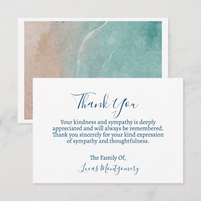 Ocean Beach Funeral Thank You, Sympathy   Card (Front/Back)