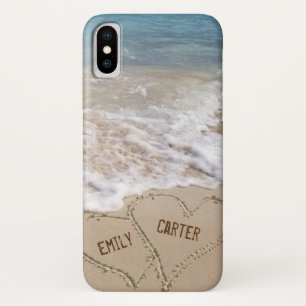 Ocean beach hearts in sand with names Case-Mate iPhone case