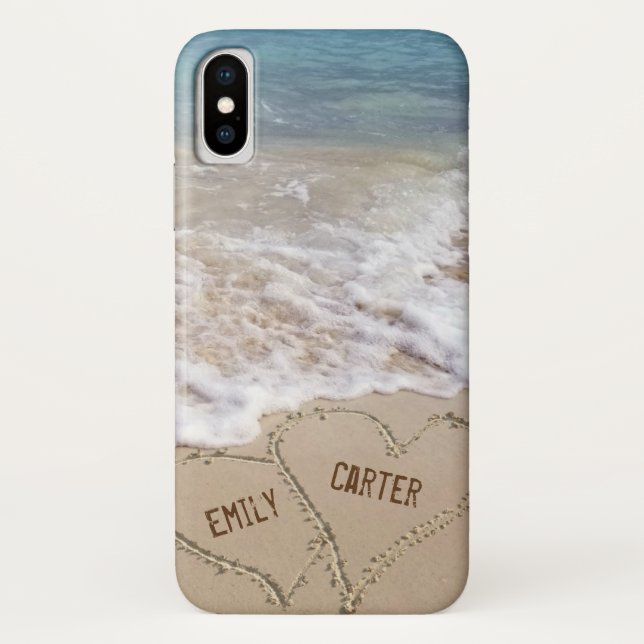 Ocean beach hearts in sand with names Case-Mate iPhone case (Back)