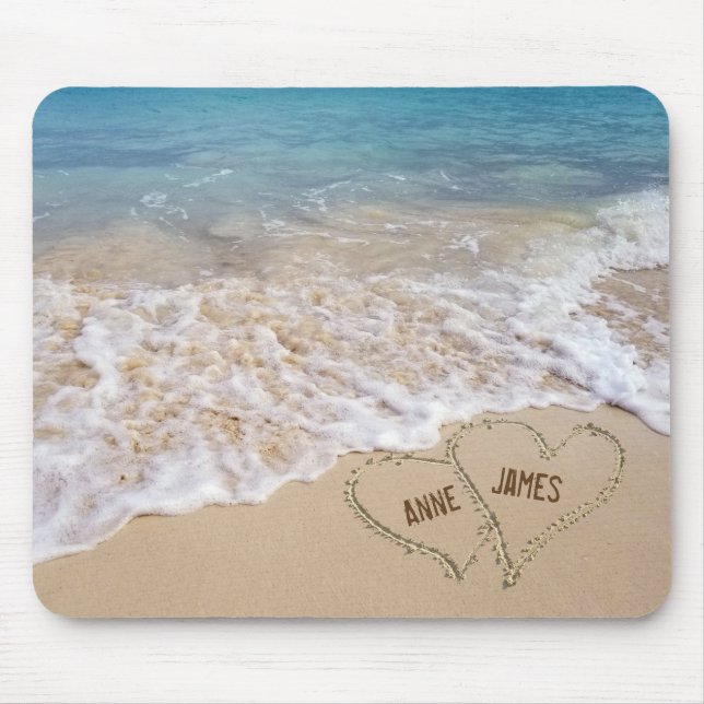 Ocean Beach Hearts with names Mouse Pad (Front)