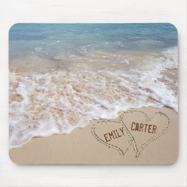 Ocean beach hearts with turquoise water mouse pad (Front)