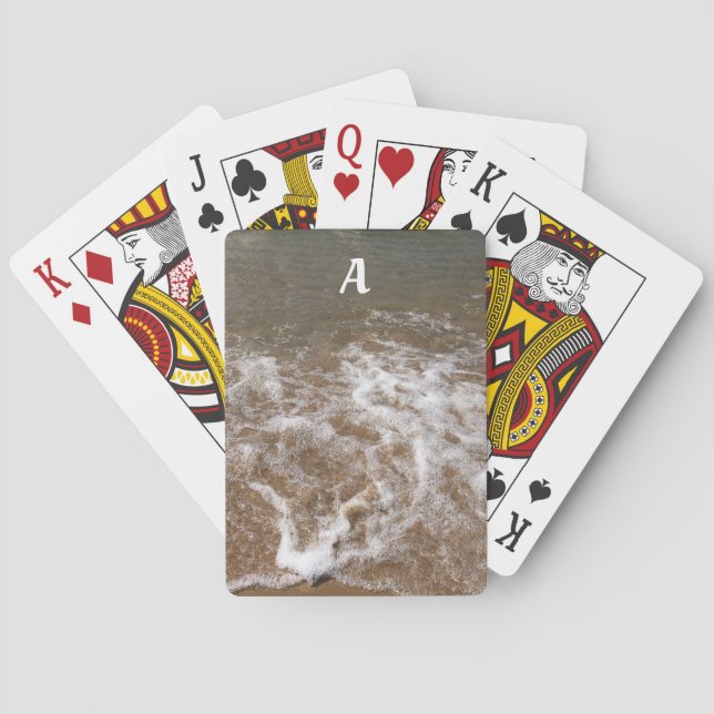 Ocean Beach Monograms Initial Water Waves Gift Playing Cards (Back)