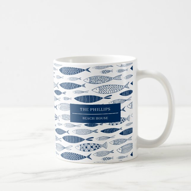 Ocean Beach Nautical Fish Pattern Coffee Mug (Right)