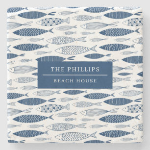 Ocean Beach Nautical Fish Pattern Stone Coaster