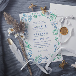 Ocean Beach Nautical Shell Elegant Modern Wedding Invitation