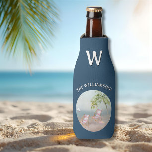Ocean Beach Palm Flamingo Personalized Bottle Cooler