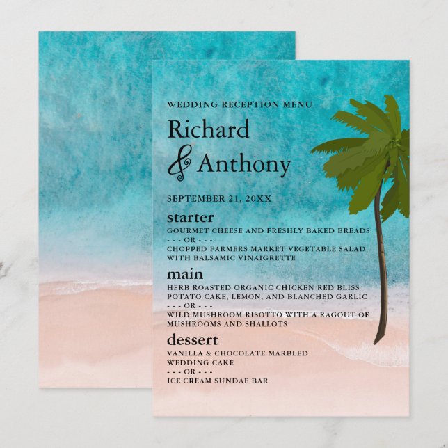 Ocean Beach Palm Tree Wedding Menu (Front/Back)