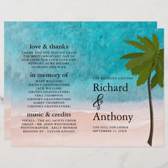 Ocean Beach Palm Tree Wedding Program (Front/Back)