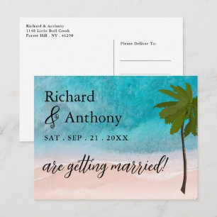 Ocean Beach Palm Tree Wedding Save The Date Announcement Postcard