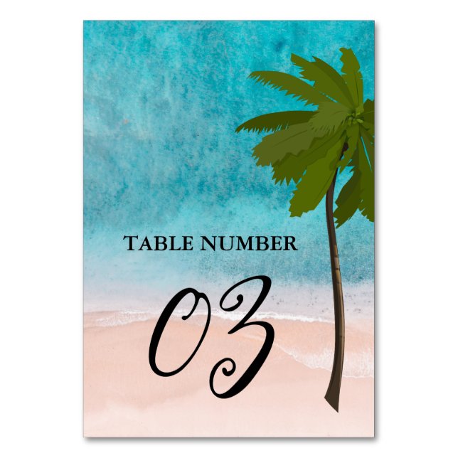 Ocean Beach Palm Tree Wedding Table Number (Front)