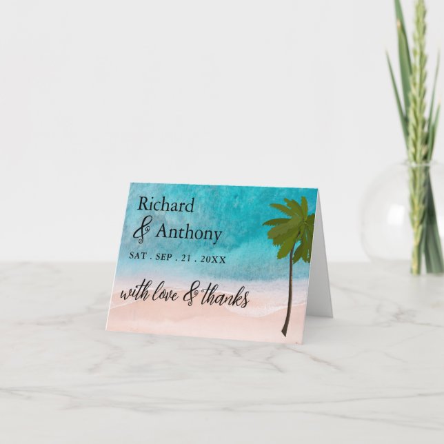 Ocean Beach Palm Tree Wedding Thank You (Front)