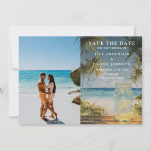 Ocean Beach Palm Trees Mason Jar Wedding Photo Save The Date