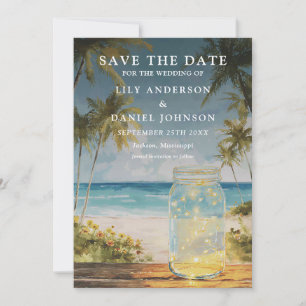 Ocean Beach Palm Trees Mason Jar Wedding Save The Date