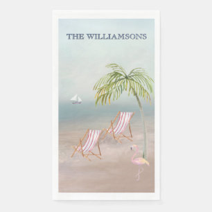 Ocean Beach Personalized Palm Trees Flamingo Napkin