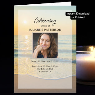 Ocean Beach Photo Instant Download Funeral Program