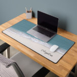 Ocean Beach Photo Script Name Desk Mat<br><div class="desc">This desk mat offers a beach themed design. The background is a beautiful photo of ocean water and sand. Trendy script text allows you to personalize with your name.</div>