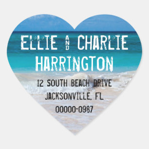 Ocean Beach Return Address Heart Shaped Stickers