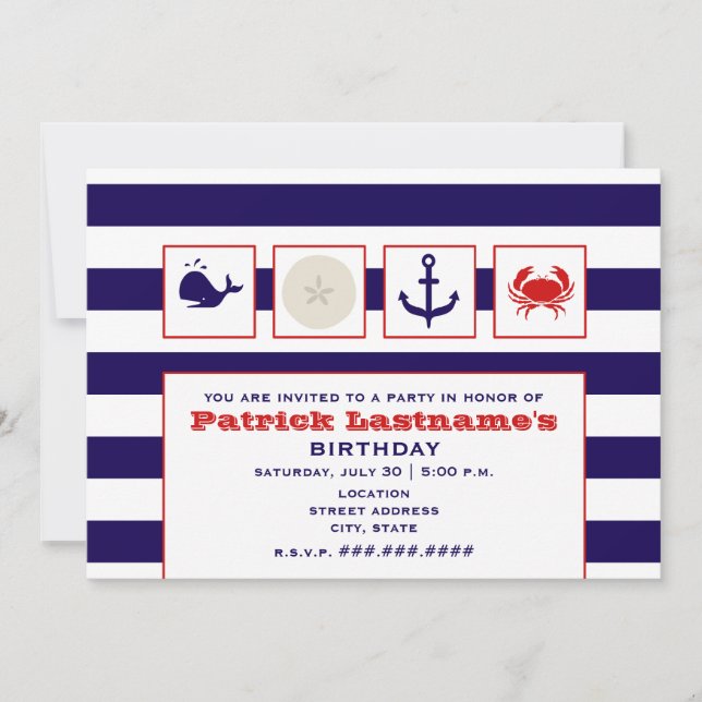 Ocean / Beach / Sailing Birthday Party Invitation (Front)